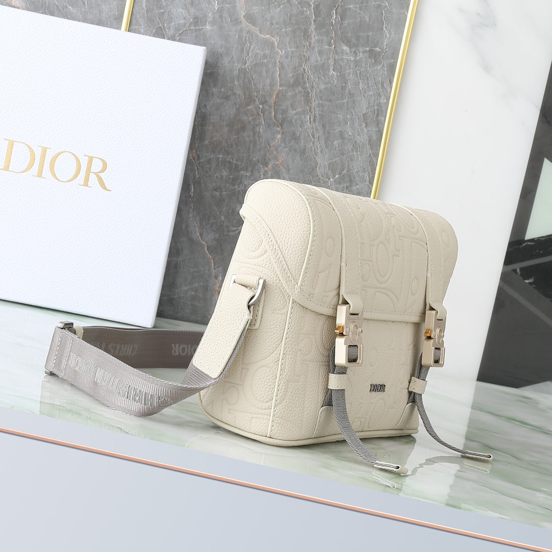 Dior Cream Off-White Embossed Monogram Crossbody Messenger Bag