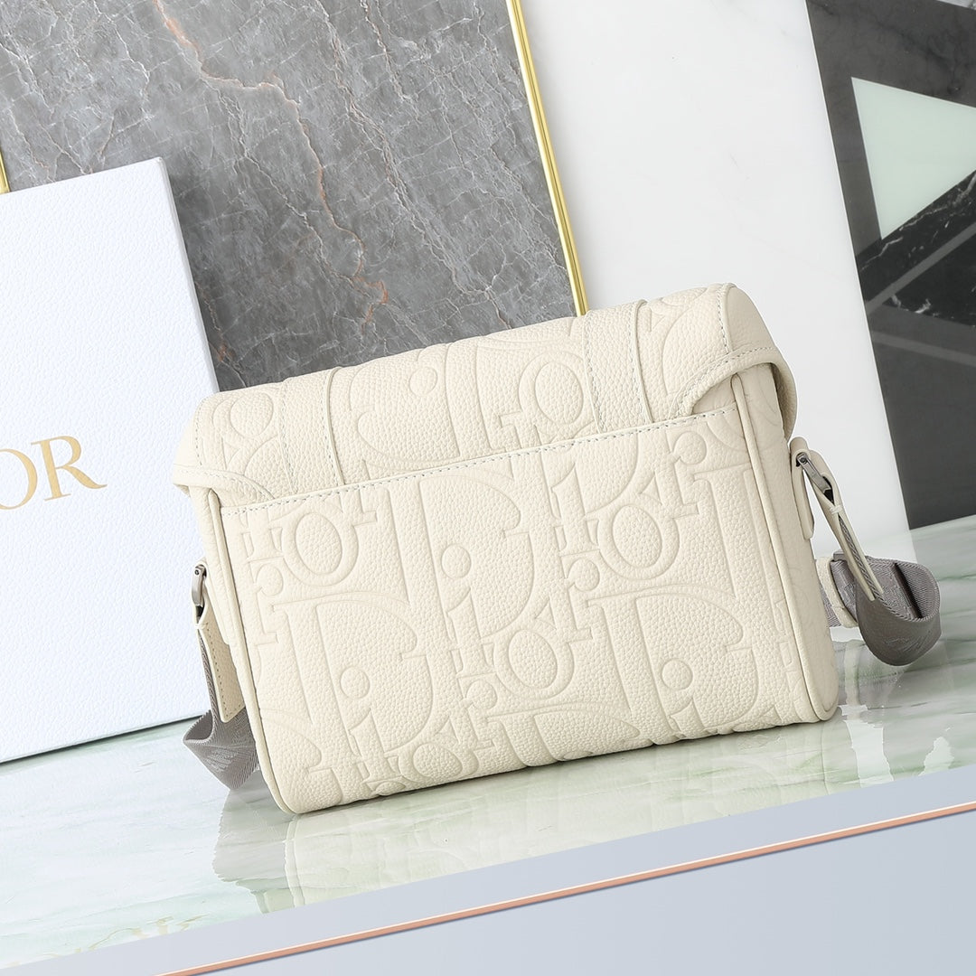 Dior Cream Off-White Embossed Monogram Crossbody Messenger Bag