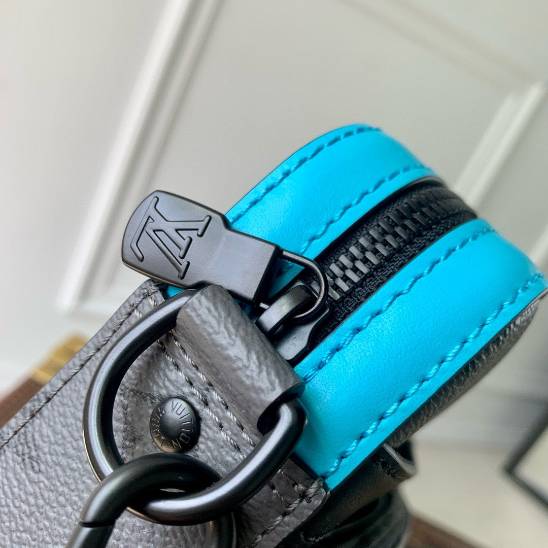 Louis Vuitton Grey Monogram Messenger Bag with Turquoise Trim and Mini Pouch