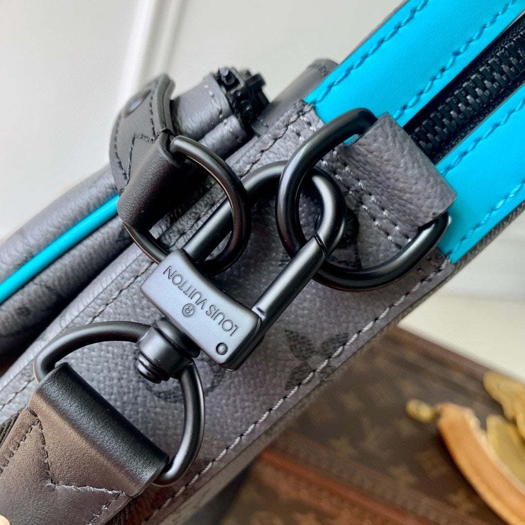 Louis Vuitton Grey Monogram Messenger Bag with Turquoise Trim and Mini Pouch
