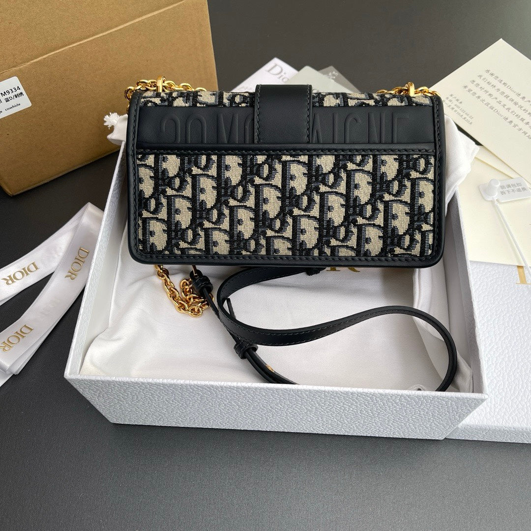 Dior Classic Monogram Jacquard Flap Shoulder Bag with Gold Chain Strap
