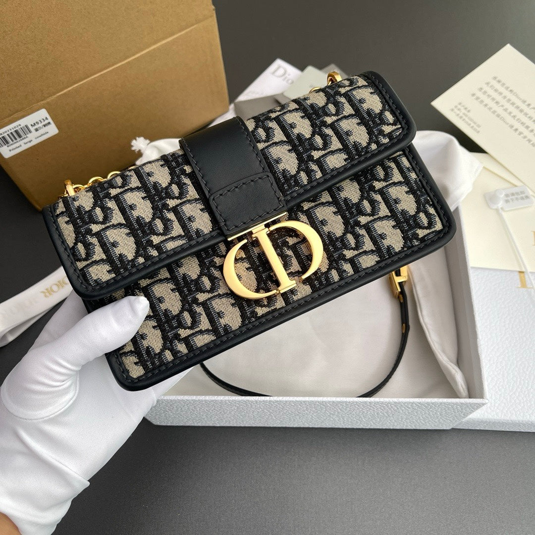 Dior Classic Monogram Jacquard Flap Shoulder Bag with Gold Chain Strap