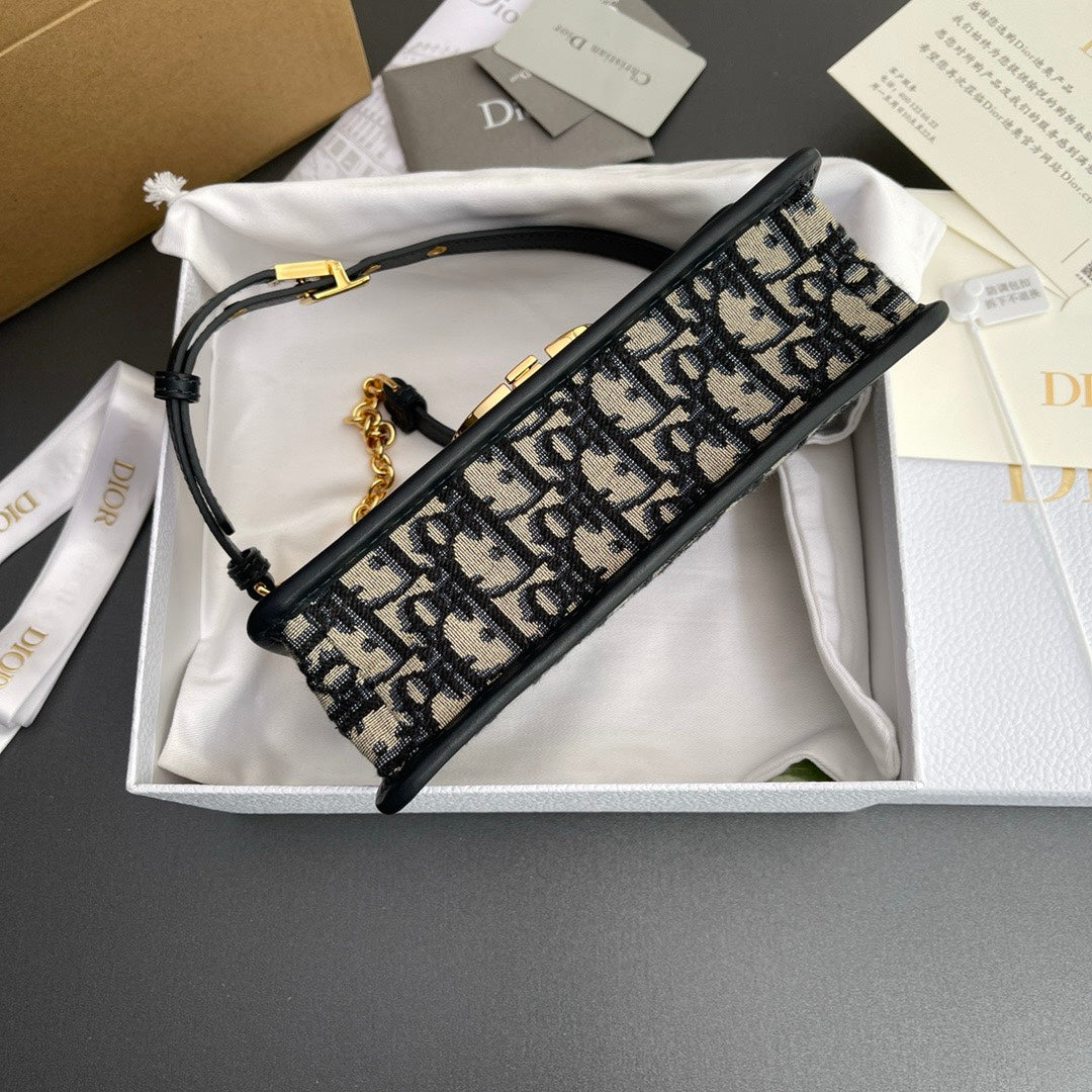 Dior Classic Monogram Jacquard Flap Shoulder Bag with Gold Chain Strap