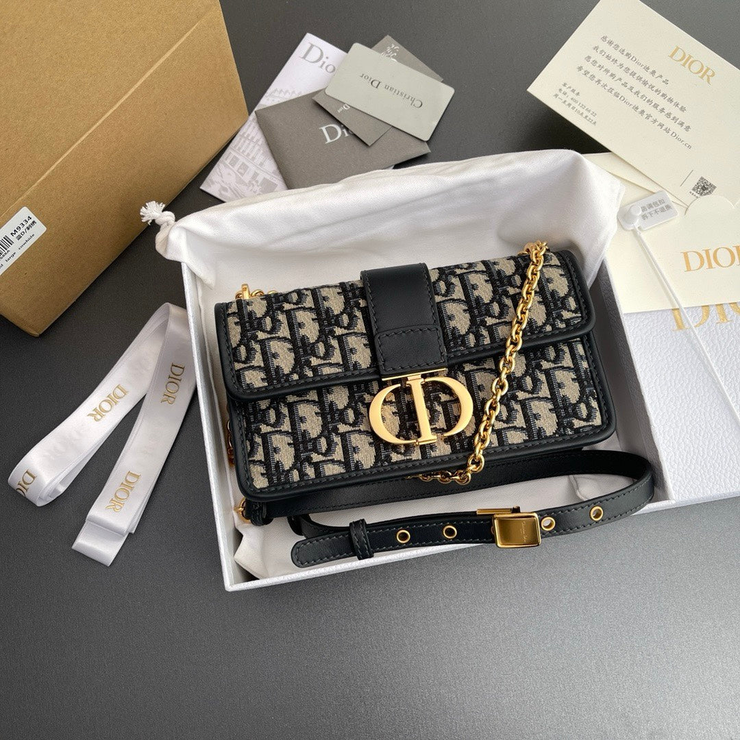 Dior Classic Monogram Jacquard Flap Shoulder Bag with Gold Chain Strap