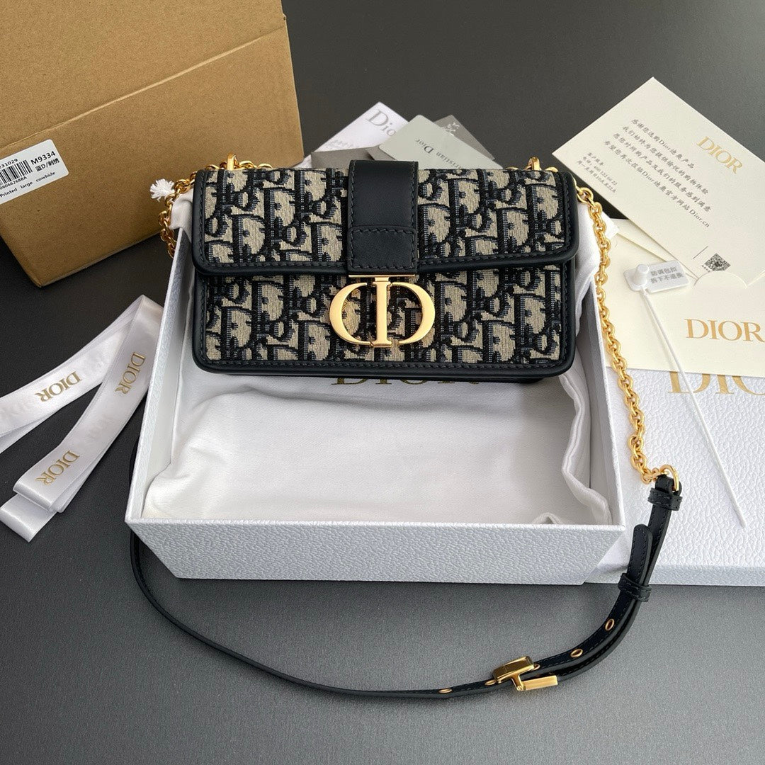 Dior Classic Monogram Jacquard Flap Shoulder Bag with Gold Chain Strap