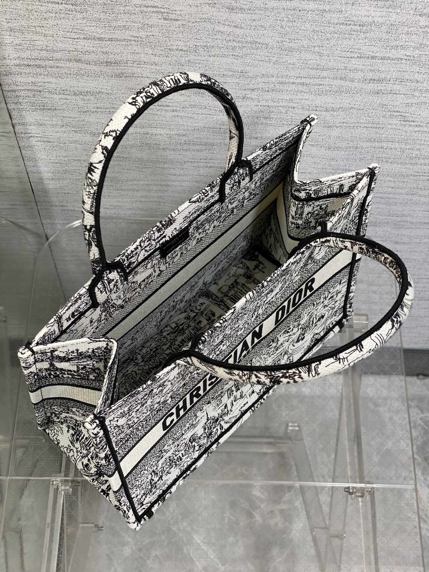 Dior Parisian Toile Scenic Print Large Canvas Tote Handbag