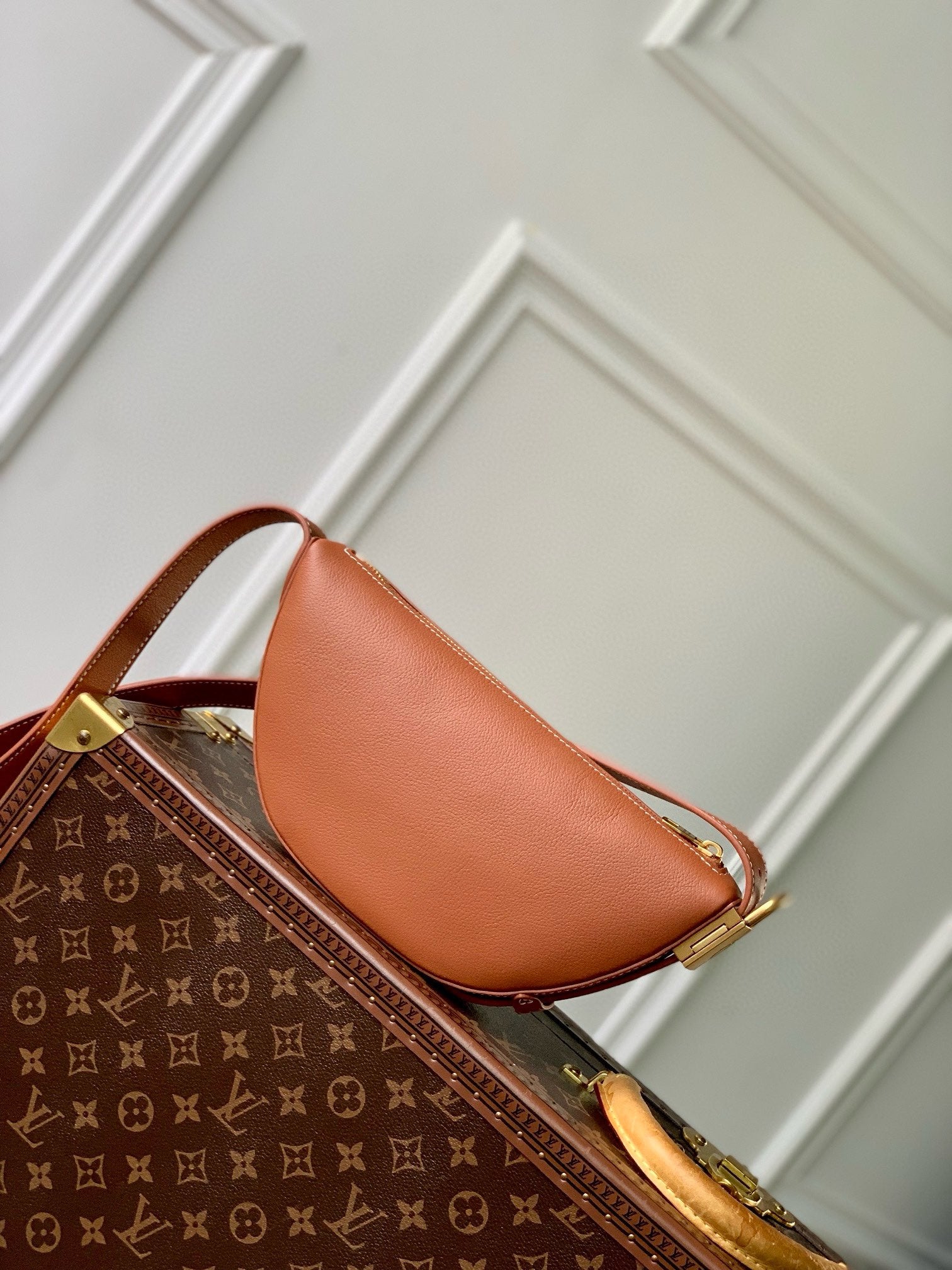 Louis Vuitton Modern Brown Leather Crescent Waist Bag with Adjustable Strap