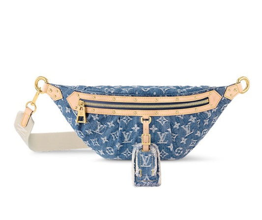Louis Vuitton Blue Denim Monogram Print Belt Bag with Leather Trim