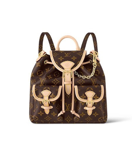 Louis Vuitton Vintage Brown Monogram Drawstring Backpack with Leather Trim