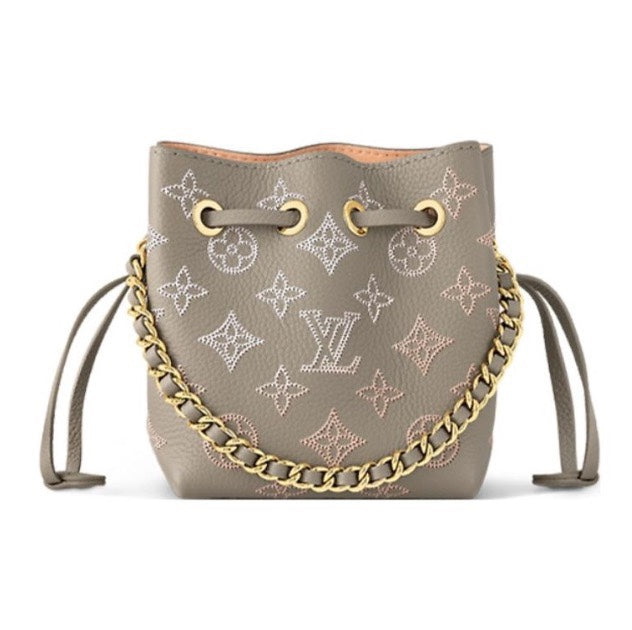 Louis Vuitton Taupe Monogram Leather Bucket Bag with Gold Chain Strap