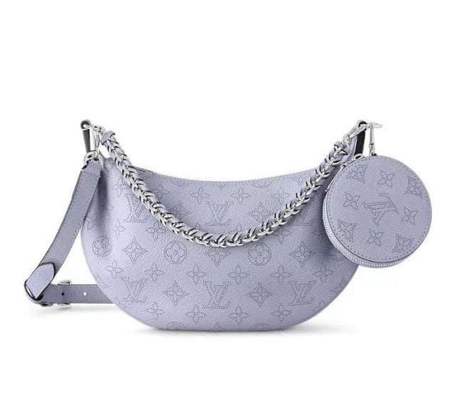 Louis Vuitton Lavender Embossed Crescent Shoulder Bag with Chain and Coin Pouch
