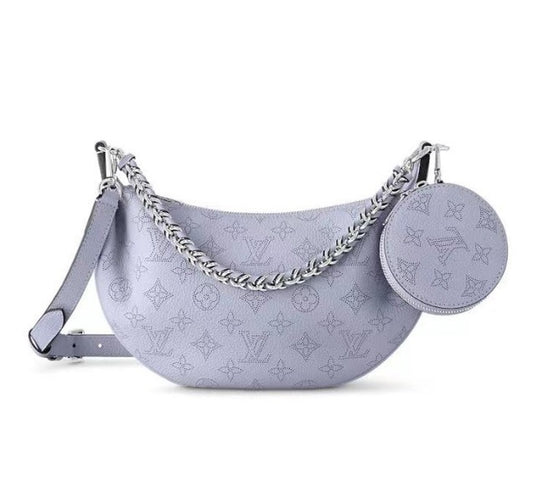 Louis Vuitton Lavender Embossed Crescent Shoulder Bag with Chain and Coin Pouch