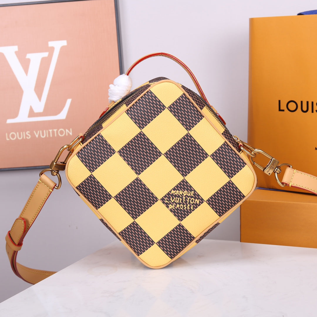 Louis Vuitton Yellow and Brown Checkerboard Diamond-Shaped Crossbody Bag