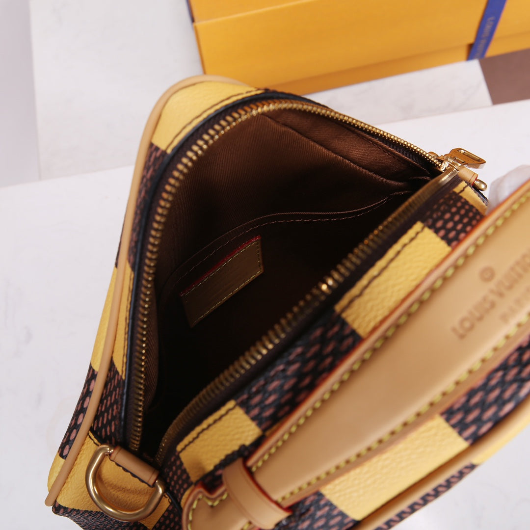 Louis Vuitton Yellow and Brown Checkerboard Diamond-Shaped Crossbody Bag