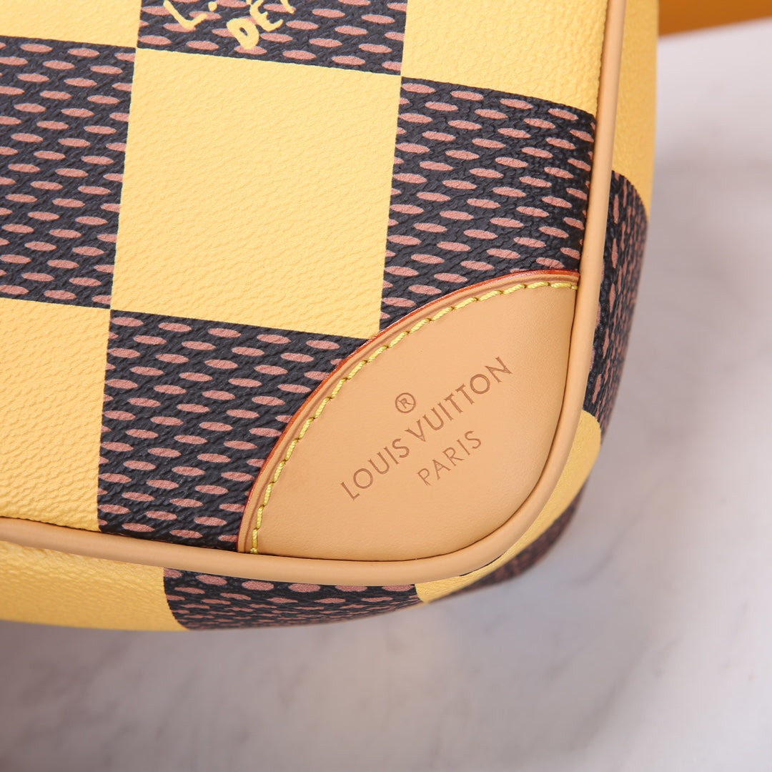 Louis Vuitton Yellow and Brown Checkerboard Diamond-Shaped Crossbody Bag