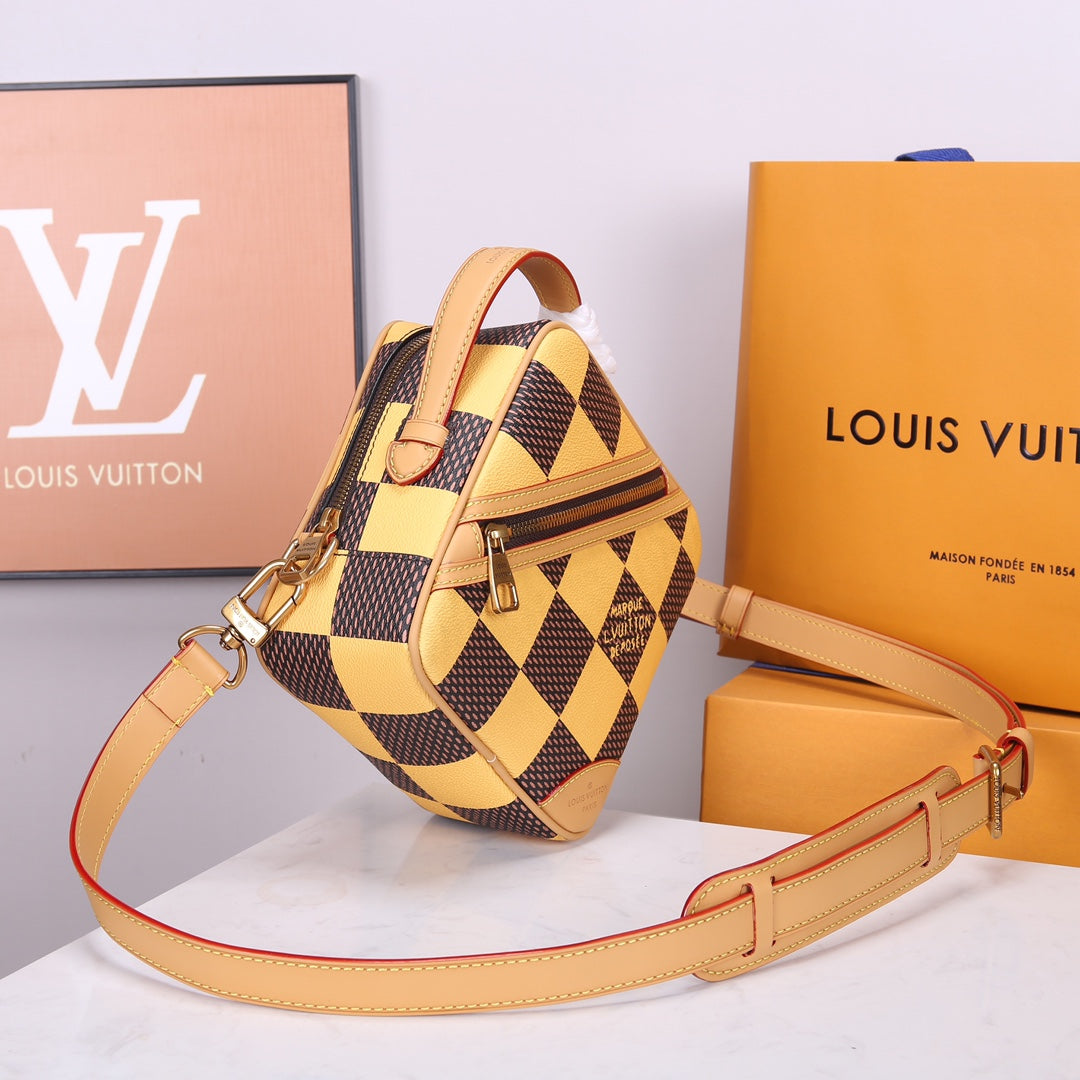 Louis Vuitton Yellow and Brown Checkerboard Diamond-Shaped Crossbody Bag