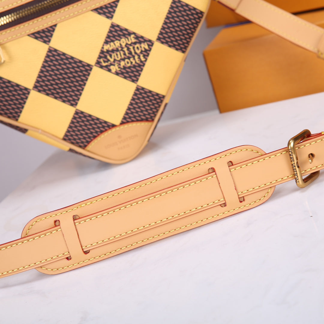 Louis Vuitton Yellow and Brown Checkerboard Diamond-Shaped Crossbody Bag