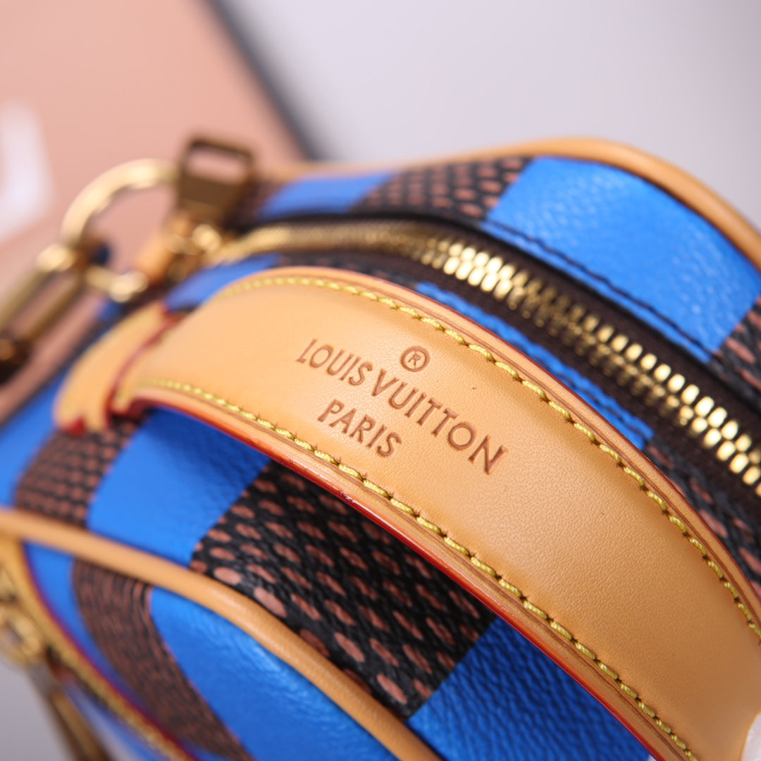 Louis Vuitton Blue and Brown Checkered Diamond Shaped Leather Crossbody Bag