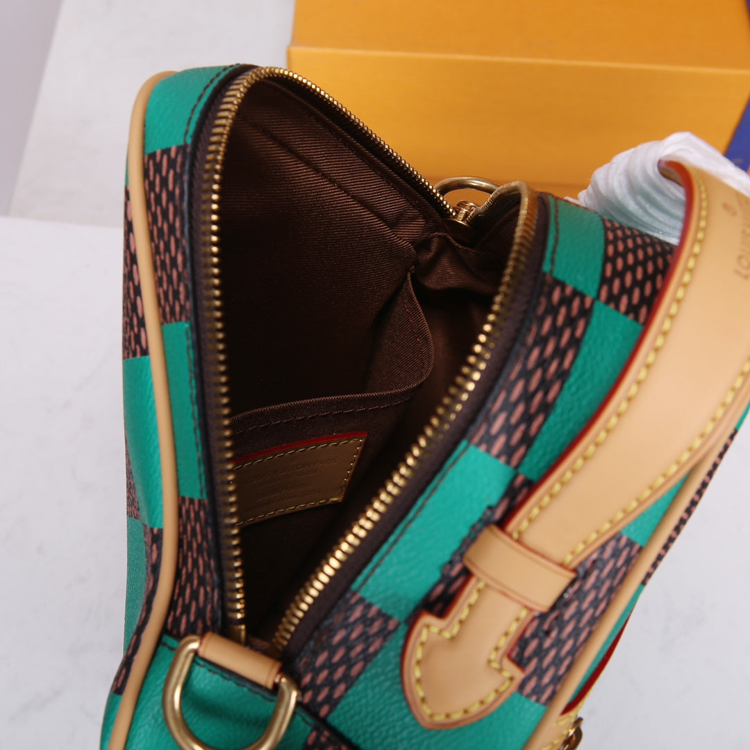 Louis Vuitton Geometric Green and Brown Checkerboard Diamond Crossbody Bag