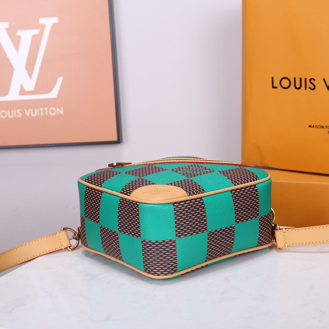 Louis Vuitton Geometric Green and Brown Checkerboard Diamond Crossbody Bag