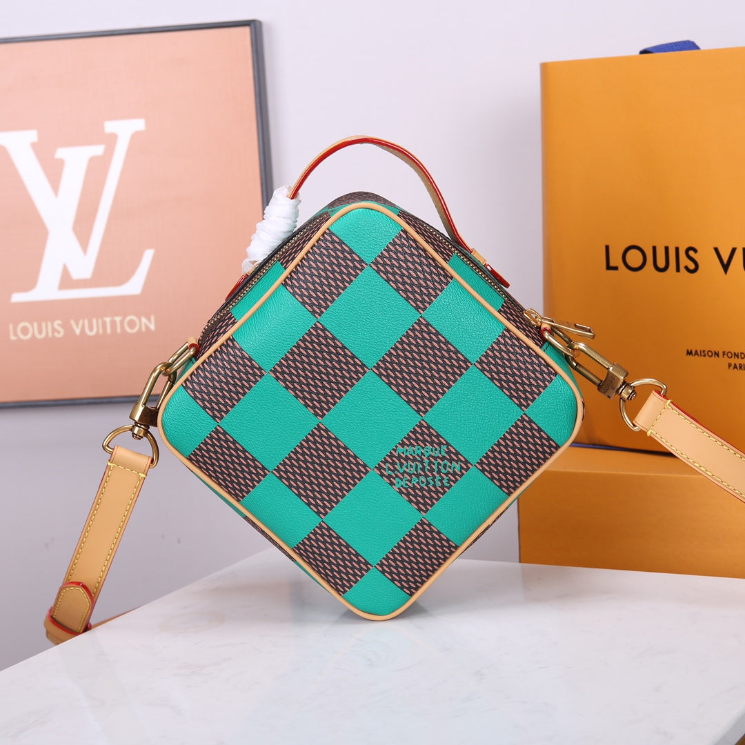 Louis Vuitton Geometric Green and Brown Checkerboard Diamond Crossbody Bag