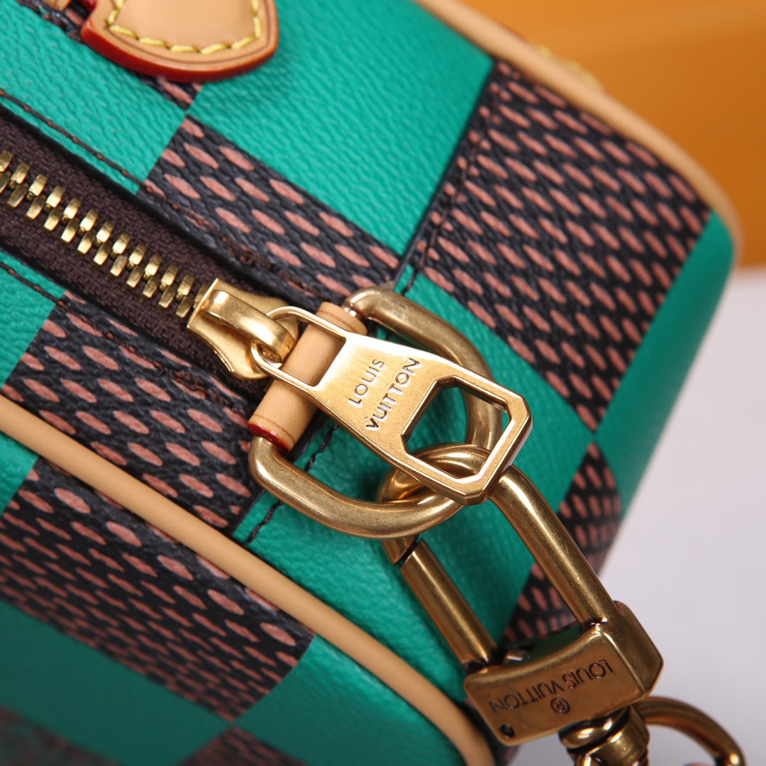 Louis Vuitton Geometric Green and Brown Checkerboard Diamond Crossbody Bag