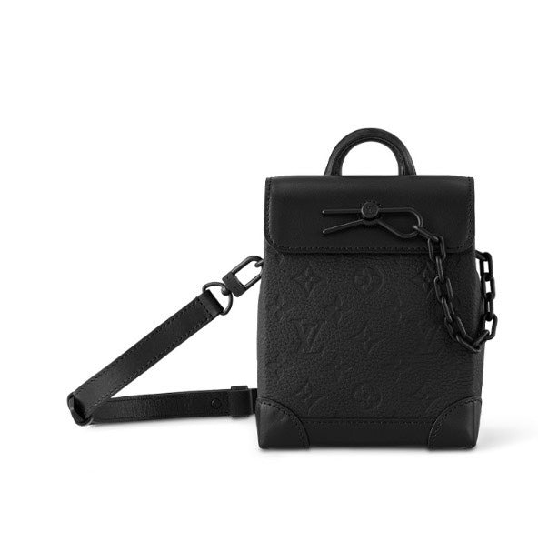 Louis Vuitton Matte Black Embossed Leather Mini Backpack Crossbody Bag with Chain Detail