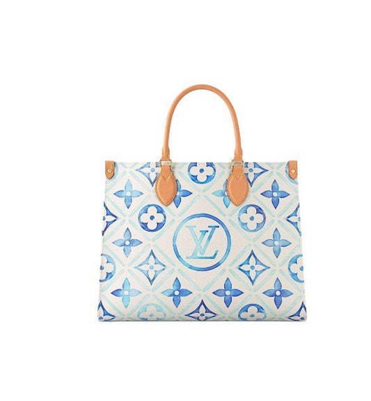 Louis Vuitton Blue Floral Monogram Pattern Large Tote Bag with Leather Handles