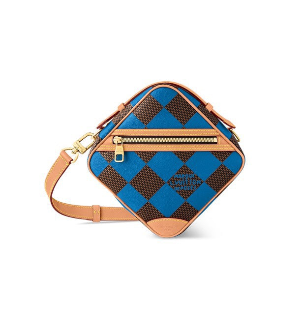 Louis Vuitton Blue and Brown Checkered Diamond Shaped Leather Crossbody Bag