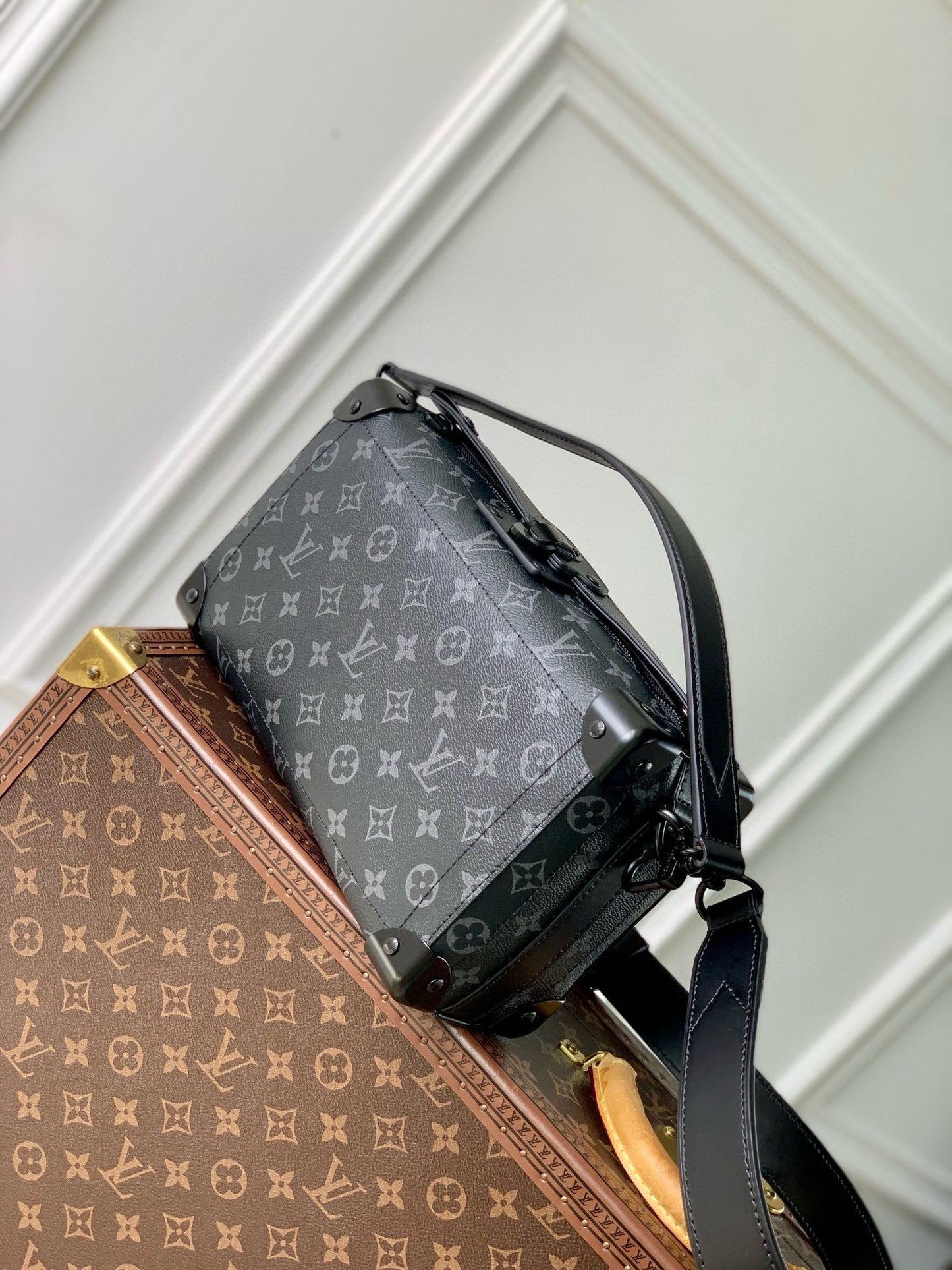 Louis Vuitton Luxury Monogram Print Grey Crossbody Bag with Top Handle