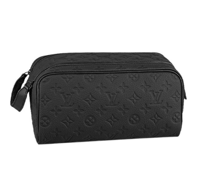 Louis Vuitton Luxury Black Embossed Monogram Dopp Kit Travel Toiletry Bag