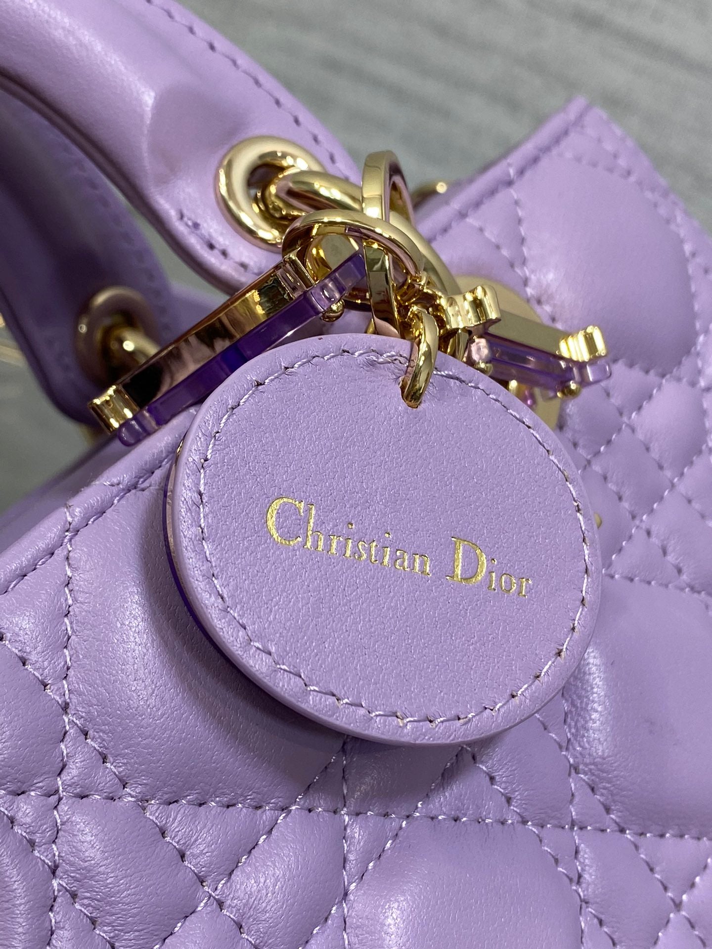 Dior Lavender Quilted Leather Handbag with Detachable Shoulder Strap