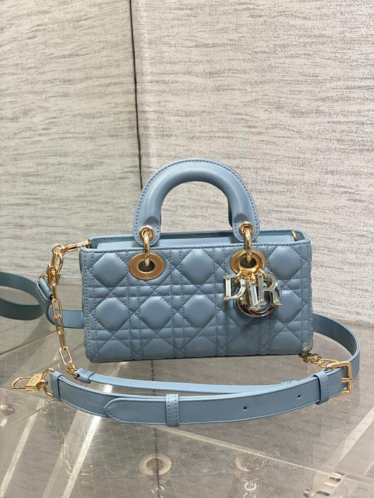 Dior Elegant Light Blue Quilted Leather Crossbody Bag with Top Handle