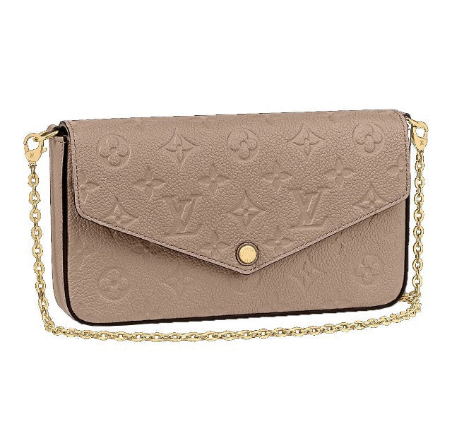 Louis Vuitton Taupe Embossed Leather Crossbody Envelope Bag with Gold Chain Strap