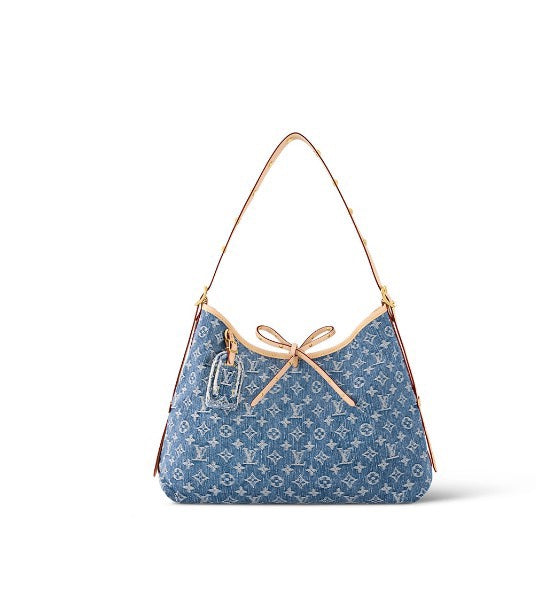 Louis Vuitton Classic Blue Monogram Denim Shoulder Handbag with Leather Bow
