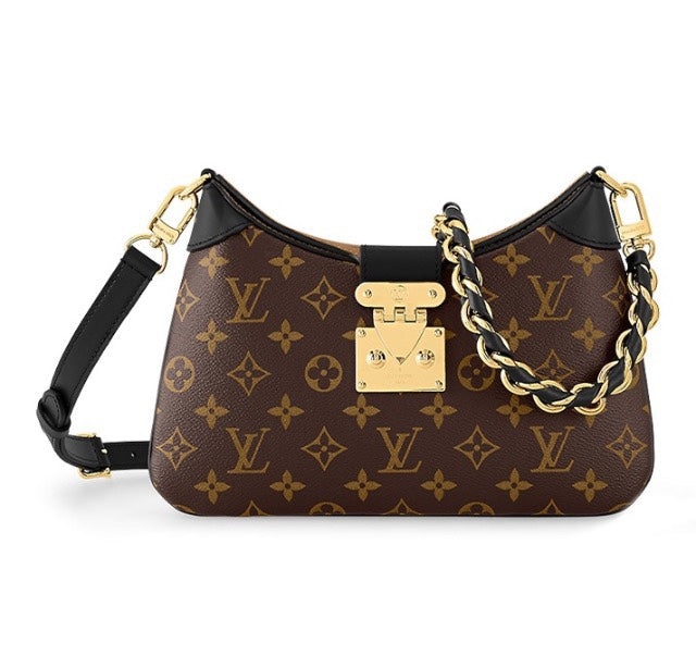 Louis Vuitton Classic Brown Monogram Shoulder Bag with Gold Chain and Lock Clasp