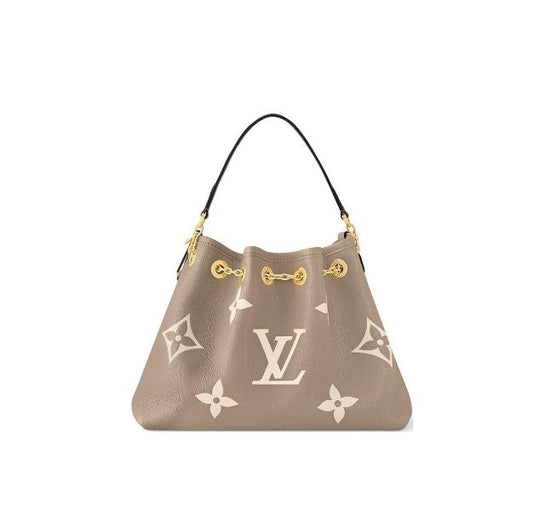 Louis Vuitton Elegant Monogram Leather Bucket Shoulder Bag in Taupe and Cream