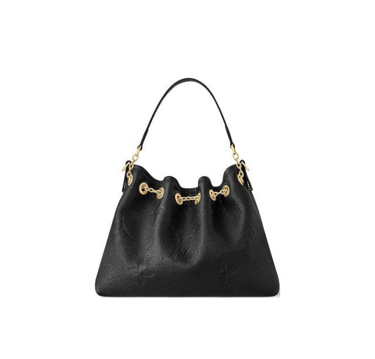 Louis Vuitton Elegant Black Embossed Leather Drawstring Shoulder Bag