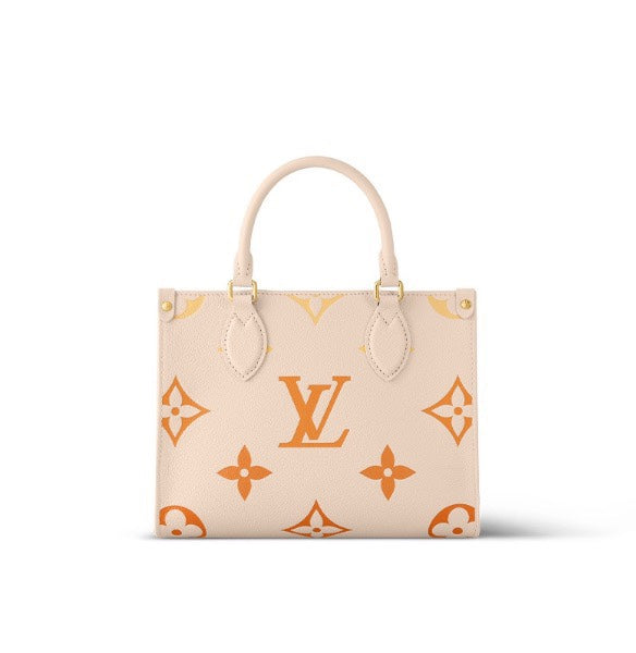 Louis Vuitton Cream and Orange Monogram Top Handle Leather Tote Bag