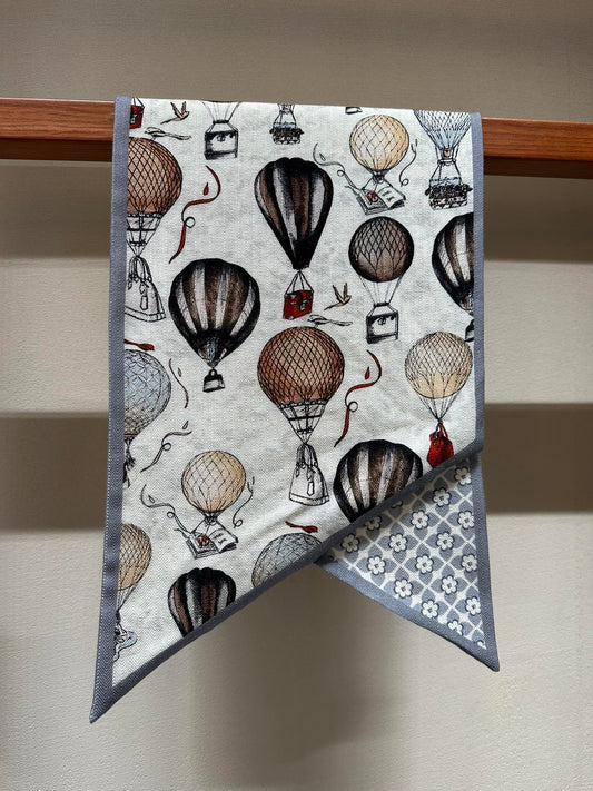 Vintage Hot Air Balloon Fabric Pennant Banner - Decorative Wall Hanging for Nursery or Kids Room - Neutral Grey and Brown Tones