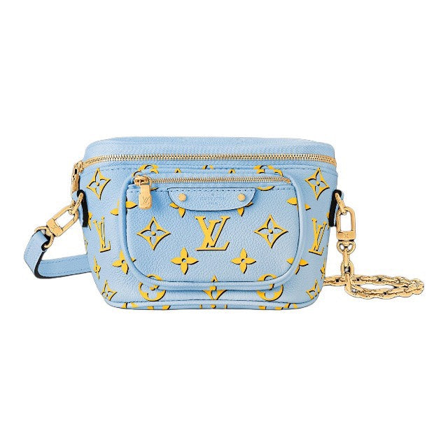 Louis Vuitton Light Blue Embossed Monogram Crossbody Bag with Gold Chain