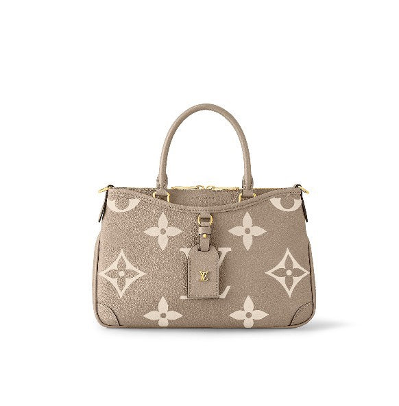 Louis Vuitton Elegant Beige Monogram Pattern Leather Handbag with Top Handle