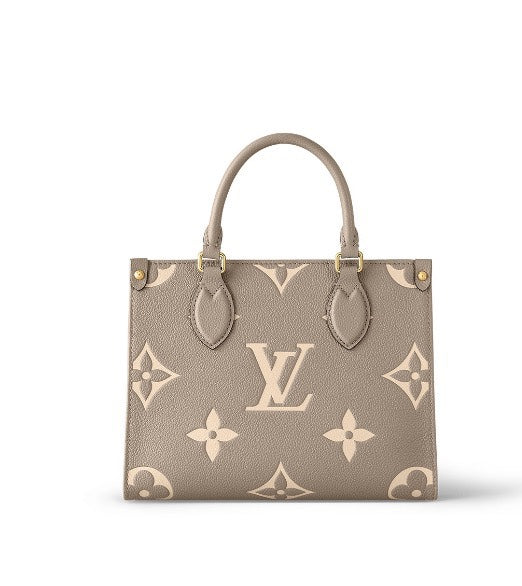 Louis Vuitton Taupe Textured Leather Monogram Tote Bag with Top Handles