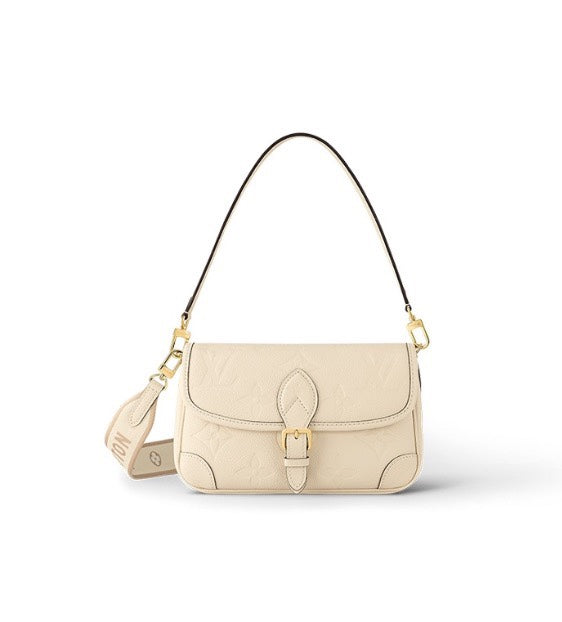 Louis Vuitton Classic Cream Embossed Leather Shoulder Bag with Gold Buckle