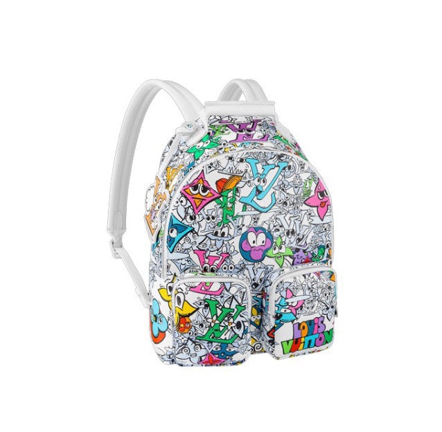 Louis Vuitton Colorful Cartoon Graffiti Print White Streetwear Backpack