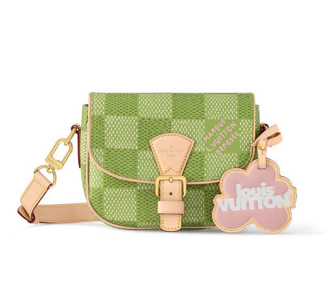 Louis Vuitton Green Checkered Canvas Mini Saddle Bag with Leather Strap