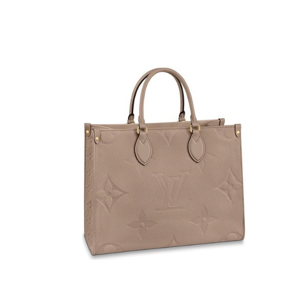 Louis Vuitton Elegant Taupe Embossed Leather Tote Bag with Top Handles