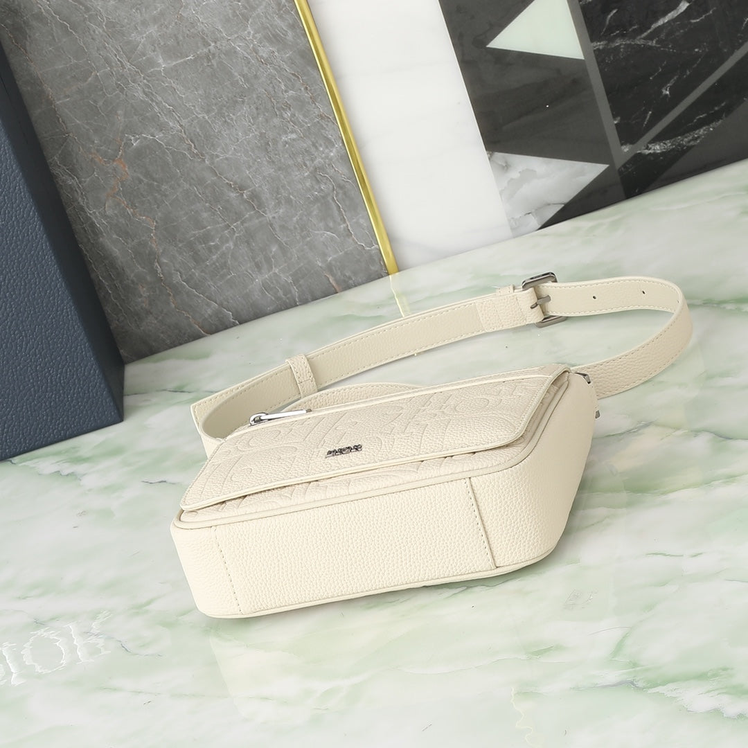 Dior Luxury Off-White Embossed Leather Crossbody Shoulder Bag