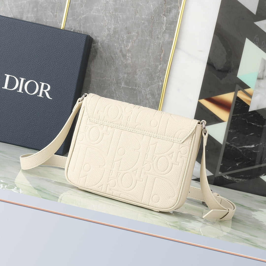 Dior Luxury Off-White Embossed Leather Crossbody Shoulder Bag