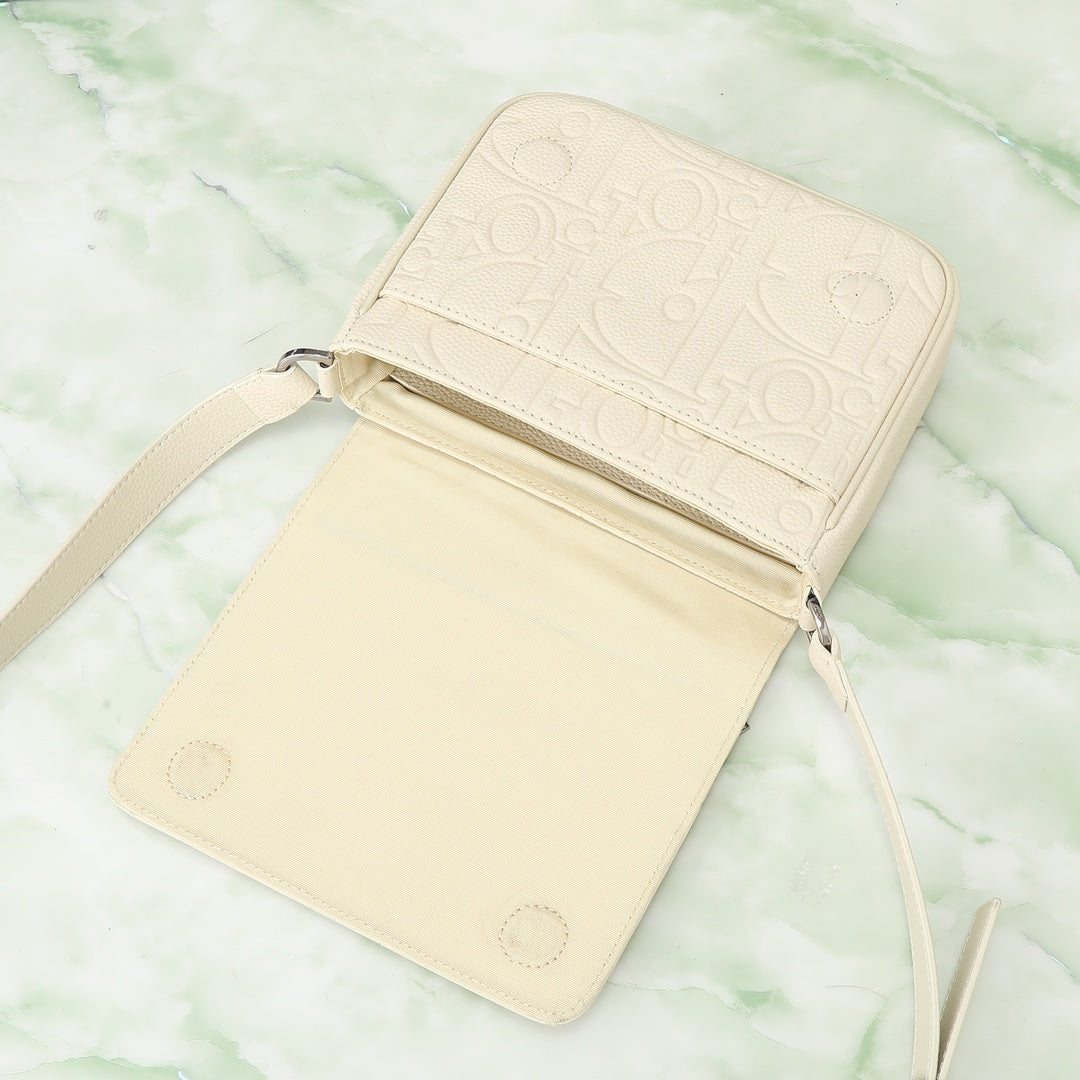 Dior Luxury Off-White Embossed Leather Crossbody Shoulder Bag